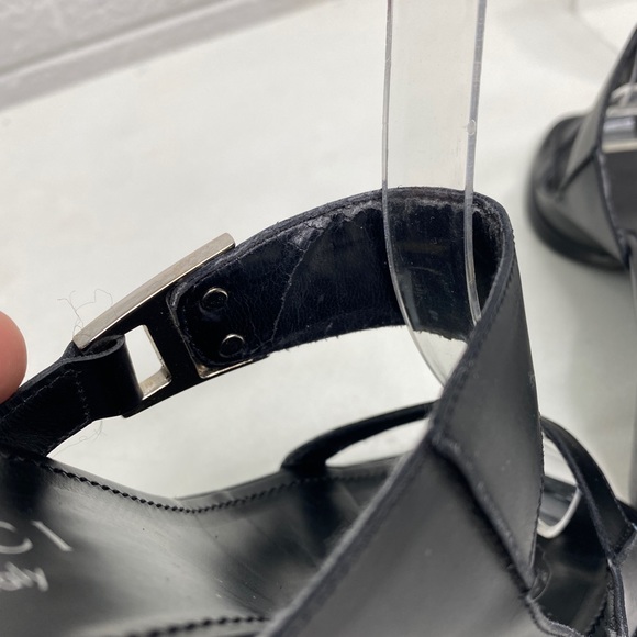 Gucci Black Leather Double Strap Block Heel Slides Sandals women’s size 7.5 - Picture 11 of 12